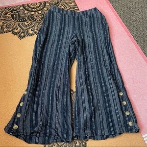 Linen Blend Wide Elastic Waist Legged Pants